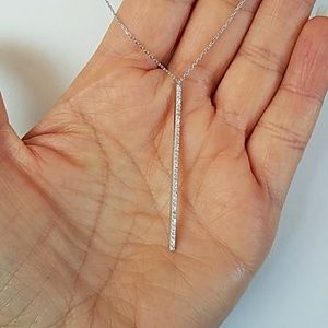 14k White Gold Plated CZ 2” inches Bar Necklace